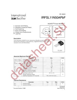 IRFSL11N50APBF datasheet  